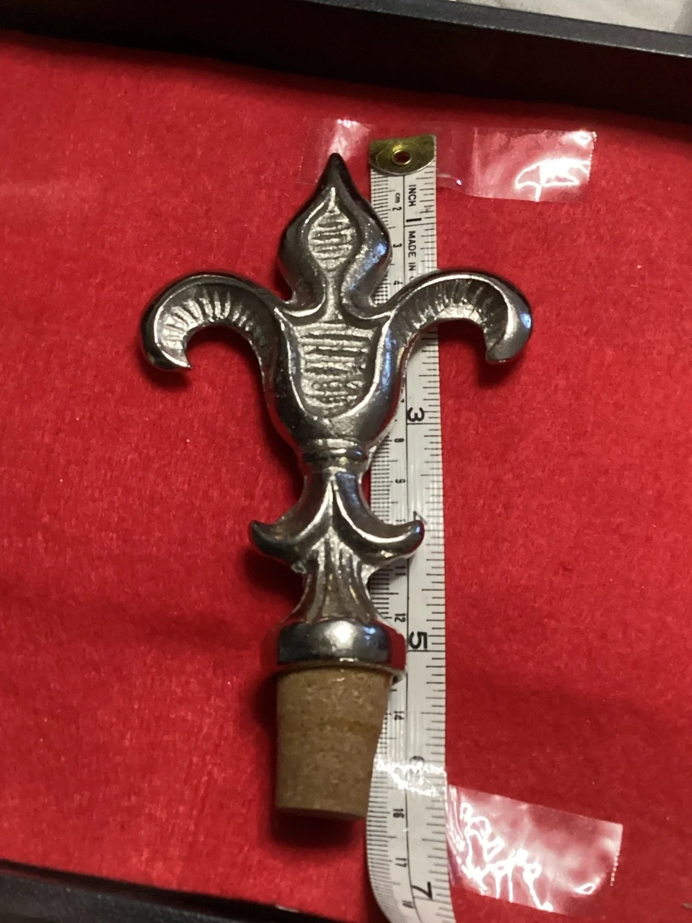 Vintage Heavy Pewter Fleur De Lis Bottle Stopper  - Looks to be Hand Made